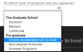 UConn Accelerated UG to Grad application type