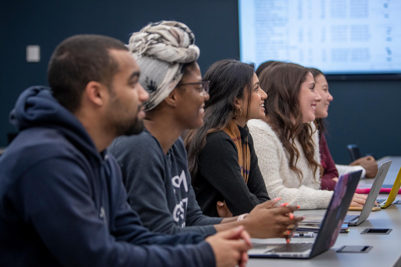 UConn students in class at Stamford campus